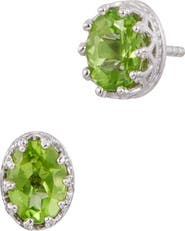 SAVVY CIE JEWELS Rhodium Plated Sterling Silver Oval Semiprecious Stone Stud Earrings