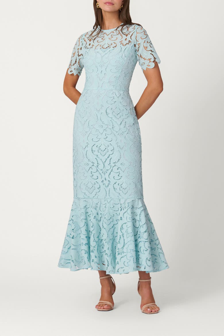 Midnight Mosaic Crepe de Chine Lace Hillary Dress, Main, color, Sea Mist