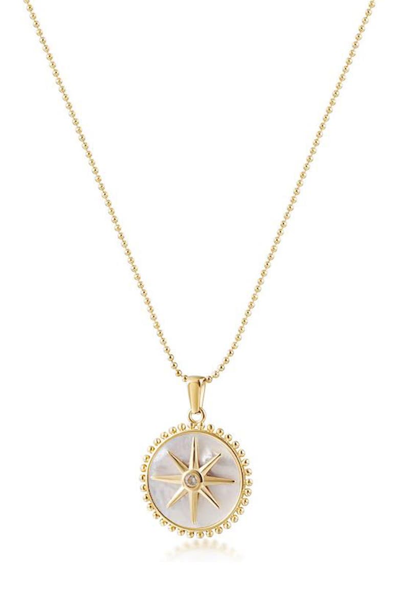North Star Mother-of-Pearl Pendant Ball Chain Necklace, Main, color, GOLD