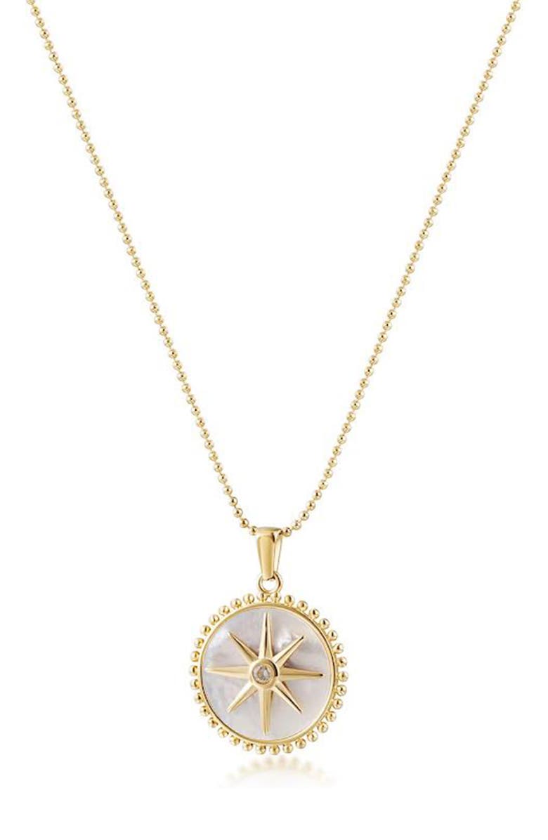 Jane Basch Designs North Star Mother-of-Pearl Pendant Ball Chain Necklace, Main, color, Gold