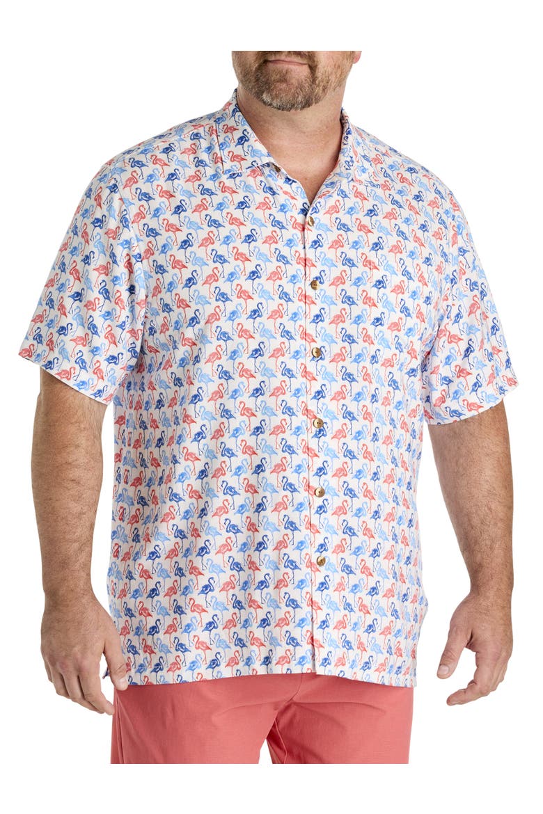 Big & Tall Veracruz Cay Flamingo Mingle Sport Shirt, Main, color, WHITE