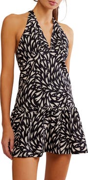 Free People Cecil Flounce Hem Cotton Blend Halter Minidress