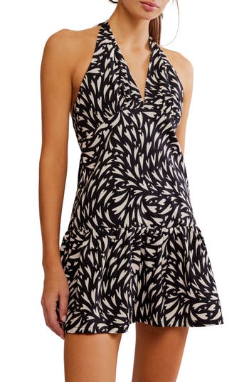 Free People Cecil Flounce Hem Cotton Blend Halter Minidress In Multi