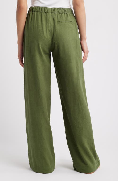 Caslonr Caslon(r) Wide Leg Pull-on Linen Blend Pants In Green Bronze