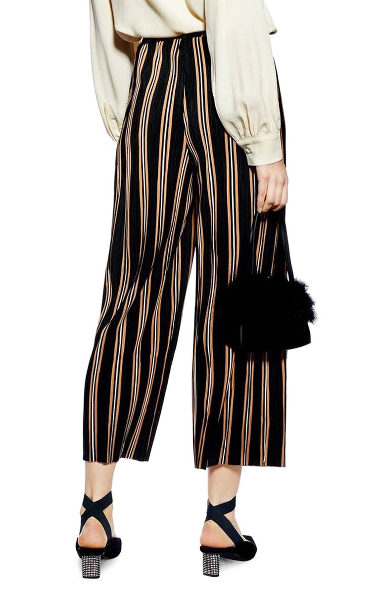 Topshop Stripe Plissé Crop Trousers, Alternate, color, 