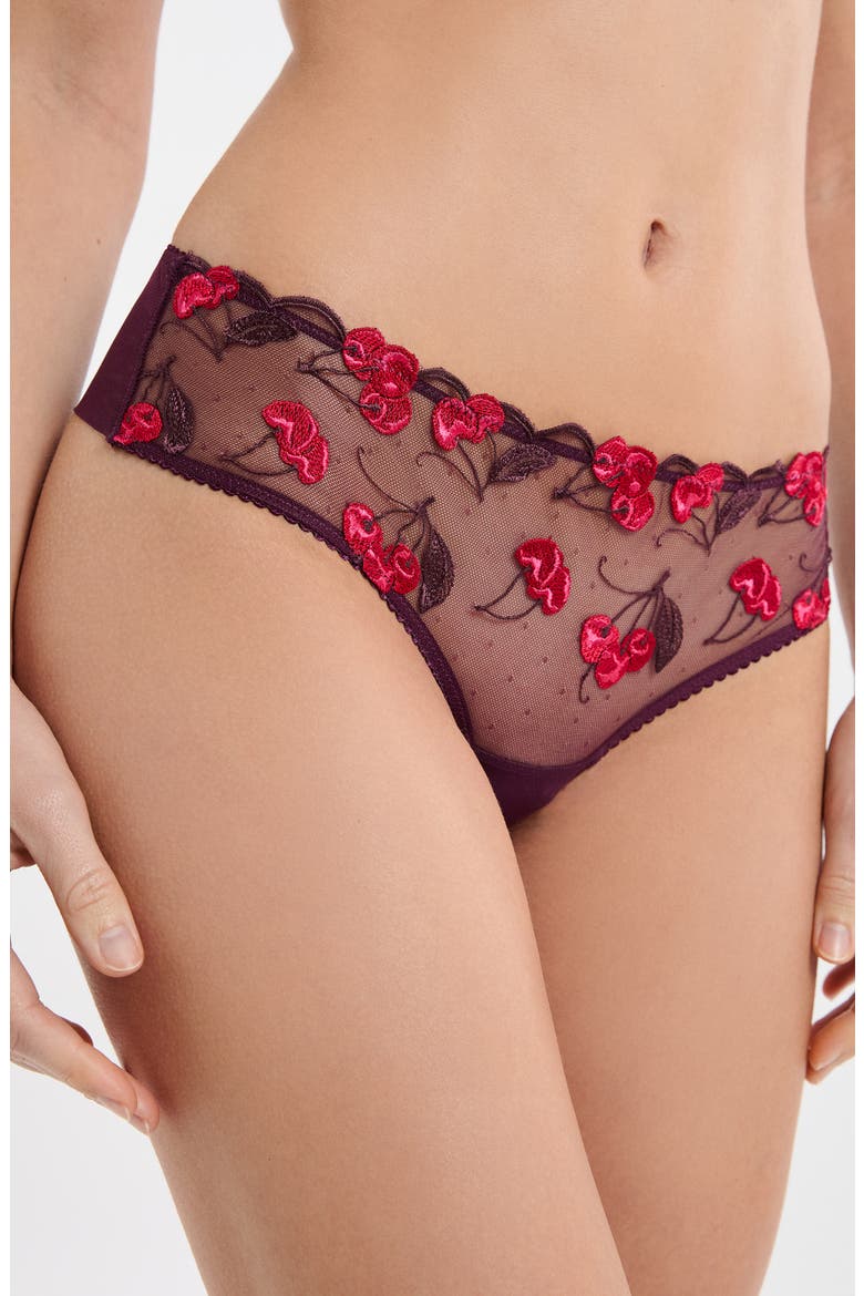 It's Cherry Prune Embroidered Thong, Alternate, color, PLUM