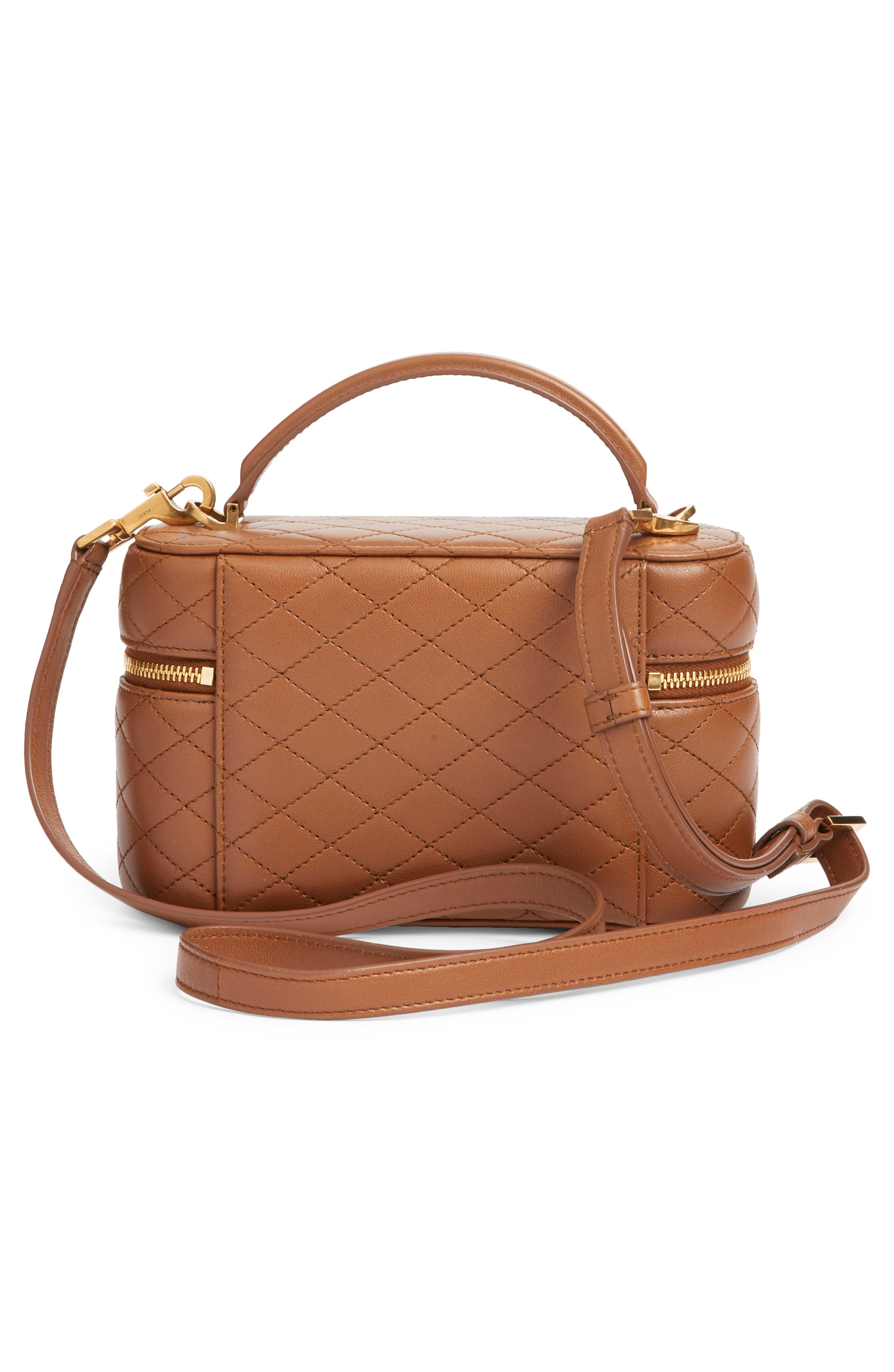 Saint Laurent Mini Gaby Quilted Leather Vanity Case, Alternate, color, Fox
