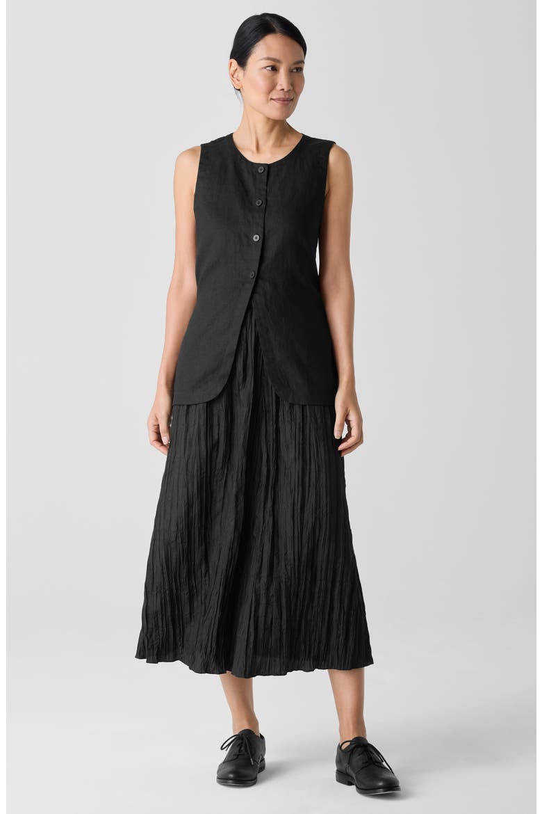 Crinkled Silk Midi Skirt, Alternate, color, BLACK