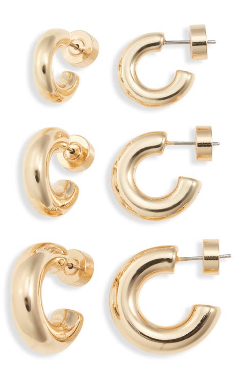 Set of 3 Small Polished Tube Hoop Earrings