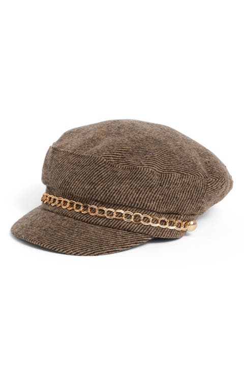 Bouclé Newsboy Cap with Chain