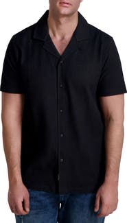 KARL LAGERFELD PARIS Stripe Cotton Knit Camp Shirt