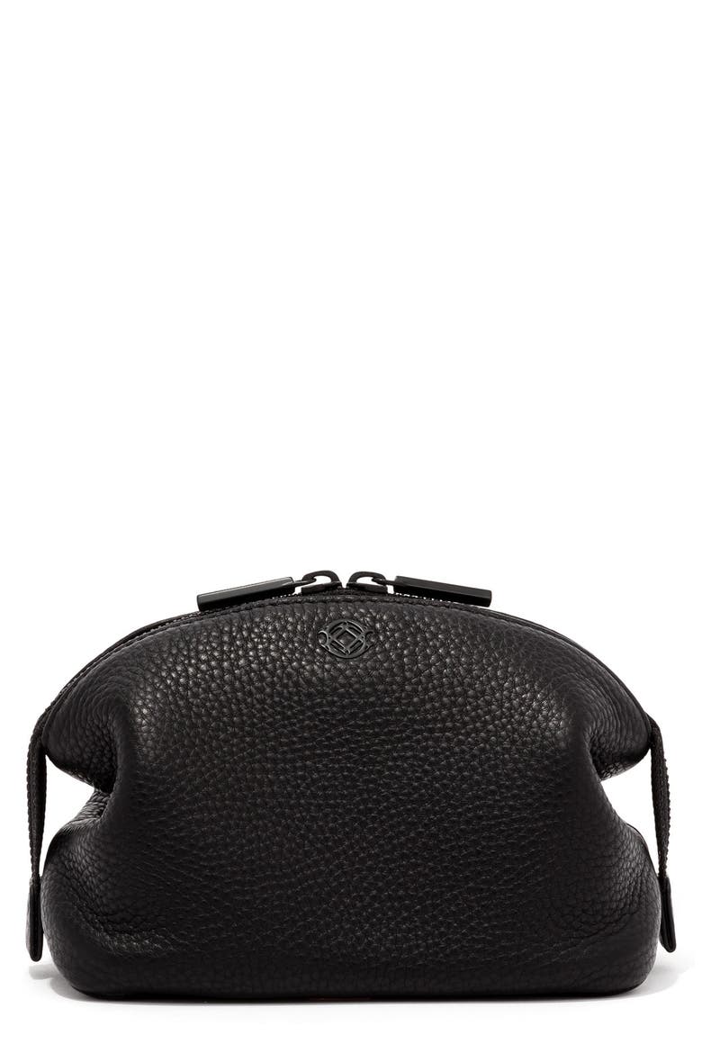 Small Lola Leather Cosmetics Pouch, Main, color, ONYX