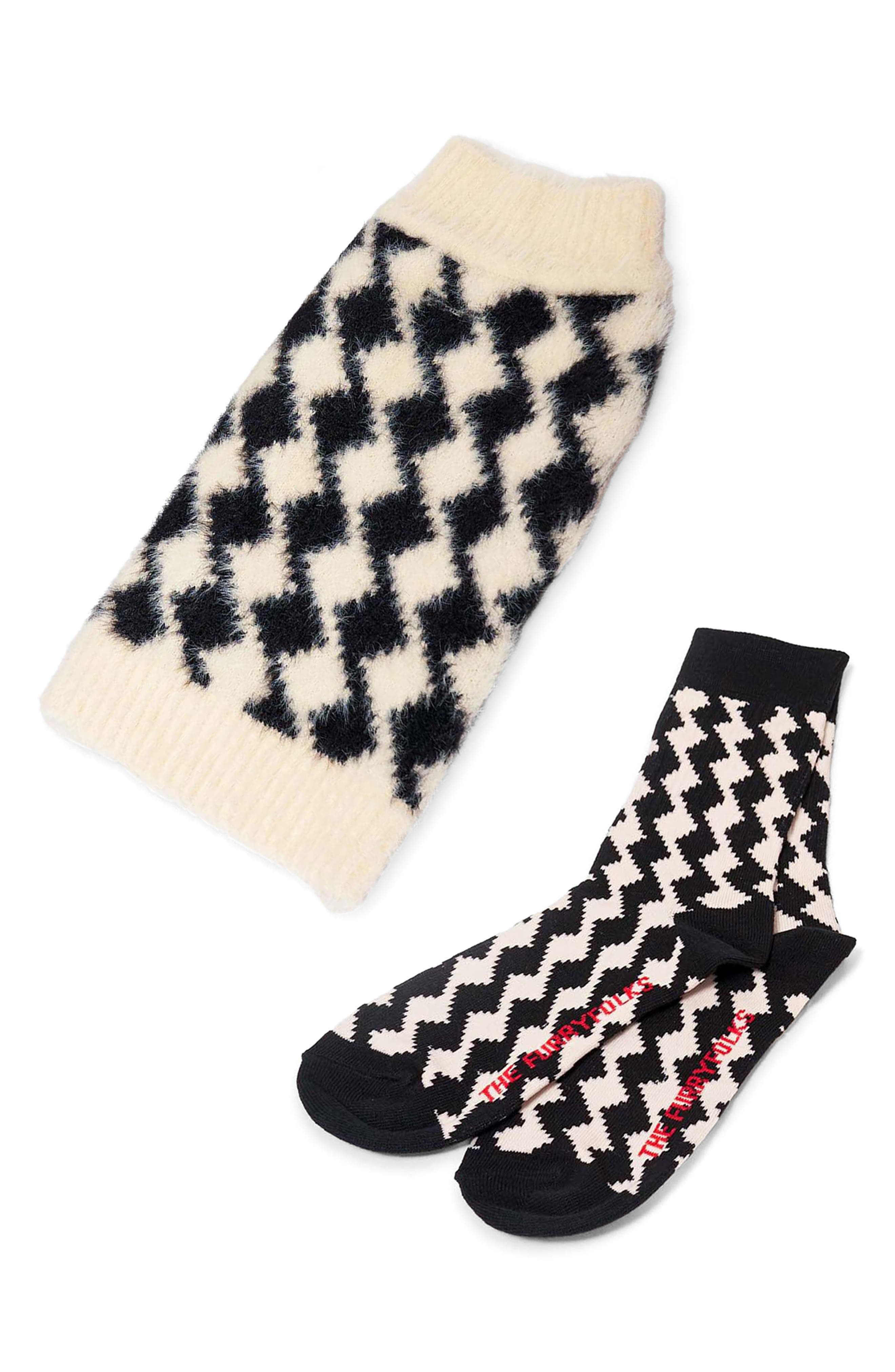 the furryfolks Pixmond Pet Sweater & Crew Socks Set in Ivory 
