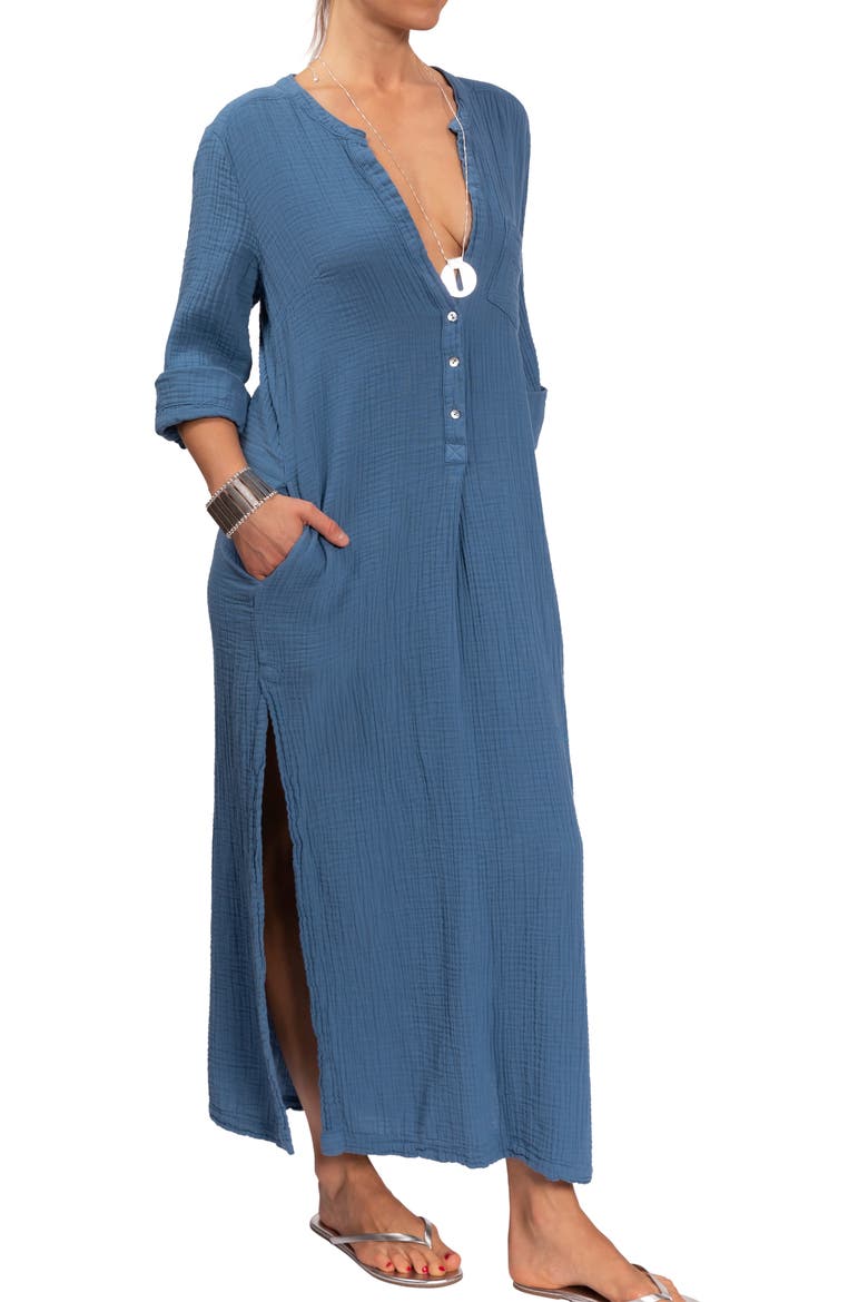 Tracey Cotton Caftan, Alternate, color, DENIM