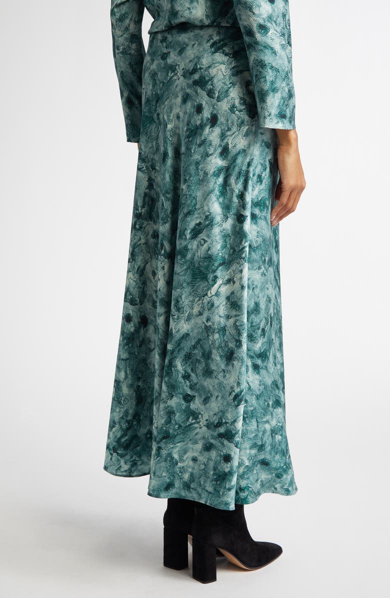 Lafayette 148 New York Impasto Print Bias Cut Textured Stretch Silk Maxi Skirt, Alternate, color, Deep Malachite Multi
