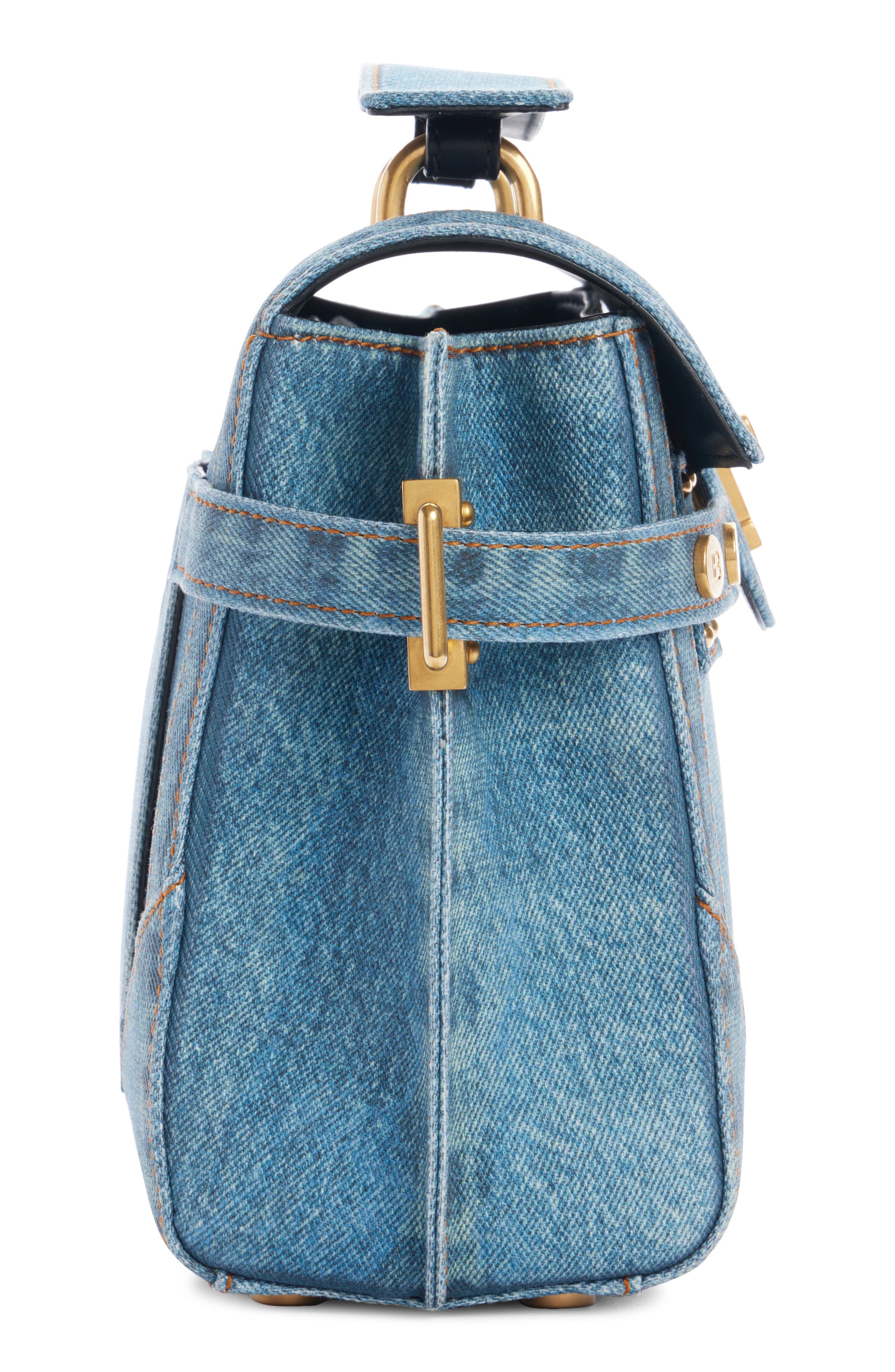 Balmain B-Buzz 23 Denim Top Handle Bag, Alternate, color, 