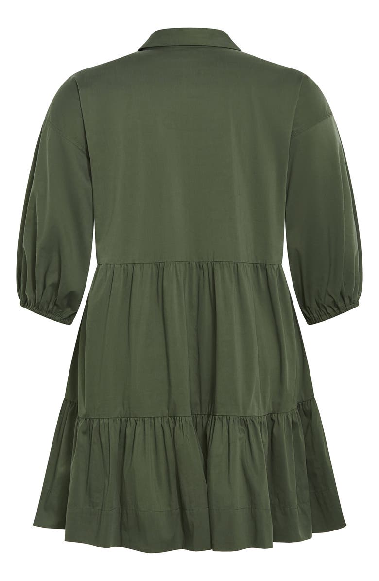 City Chic Kiara Balloon Sleeve Tiered Shirtdress, Alternate, color, Khaki