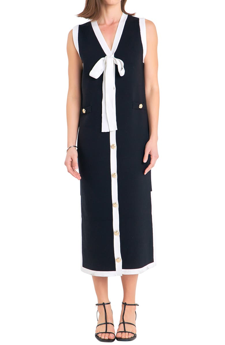 English Factory Sleeveless Sweater Dress, Alternate, color, Black/ Cream