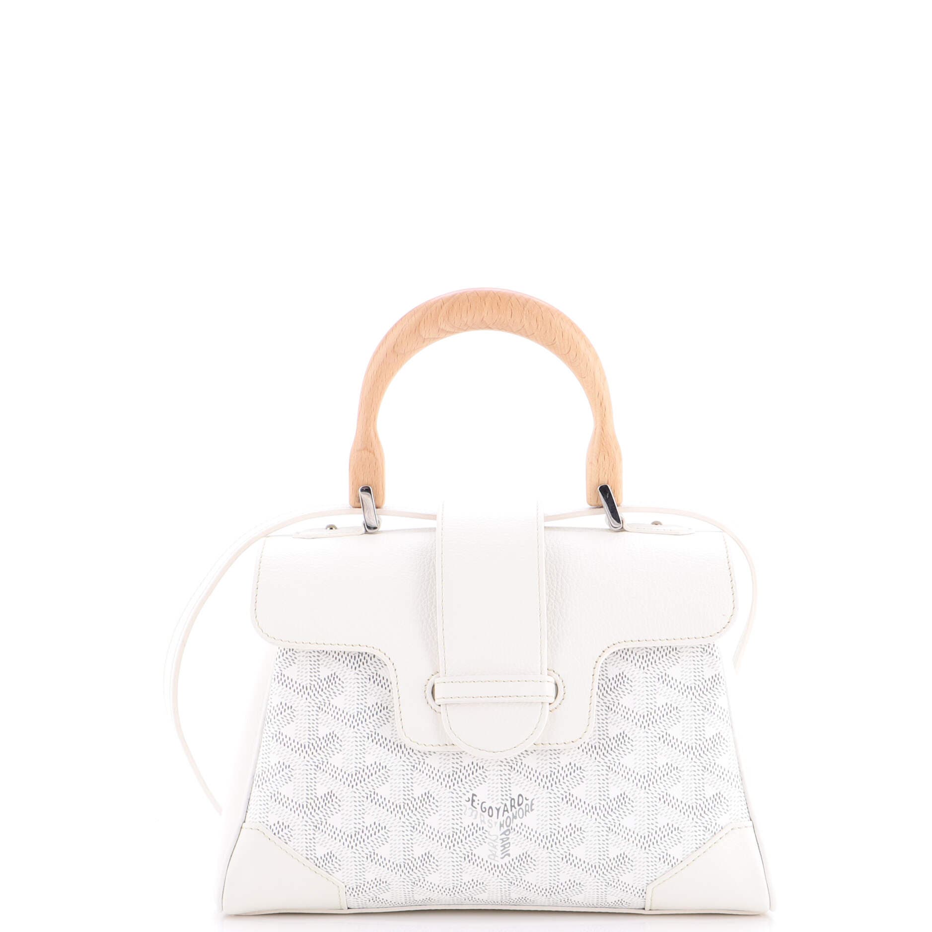 Pre-Owned Goyard Saigon Top Handle Bag Coated Canvas with Leather Mini, Main, color, White