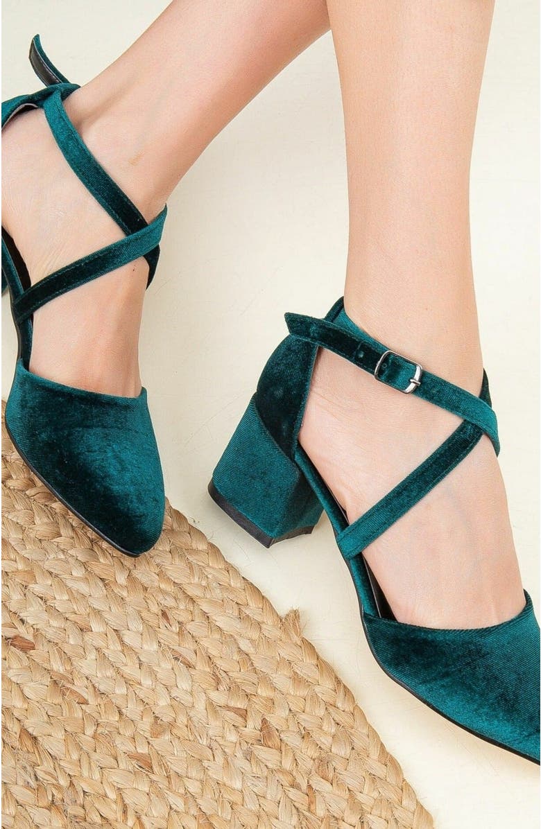 Forever & Always Shoes Dolly Low Block Heel Pumps, Alternate, color, Emerald Green Velvet