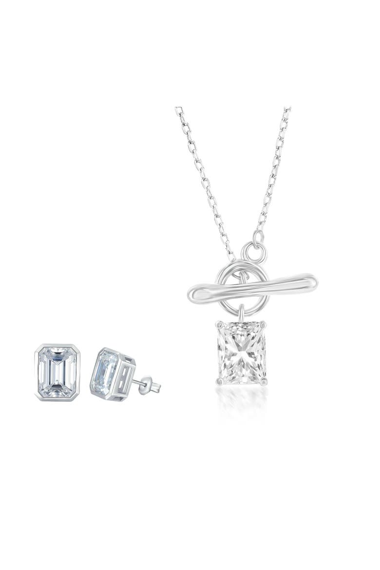 Toggle Necklace And Studs Set, Main, color, Silver