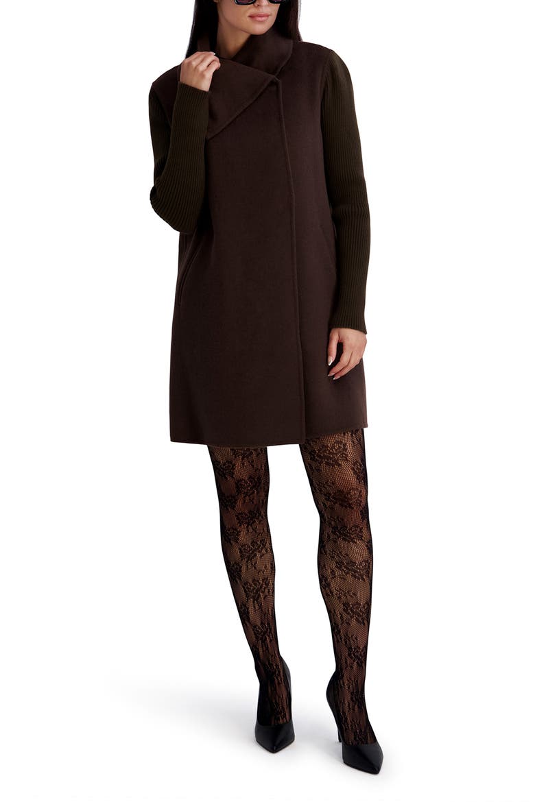 Rib Sleeve Mixed Media Coat, Alternate, color, CHOCOLATE