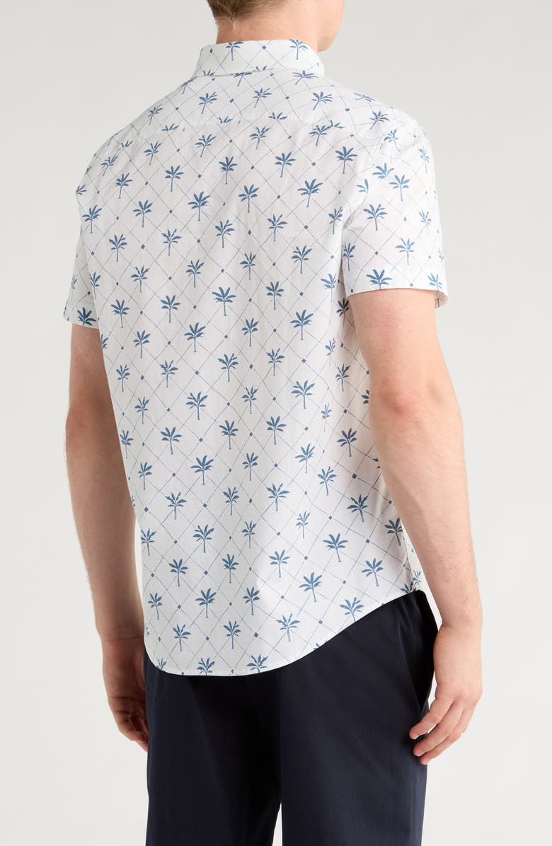 Original Penguin Palm Print Short Sleeve Stretch Button-Down Shirt, Alternate, color, Bright White