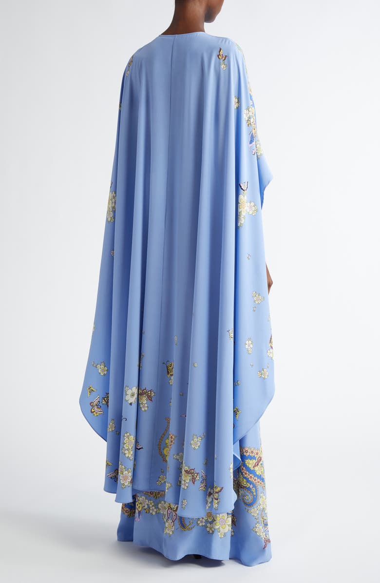 Etro Placed Paisley Silk Cape Gown, Alternate, color, 