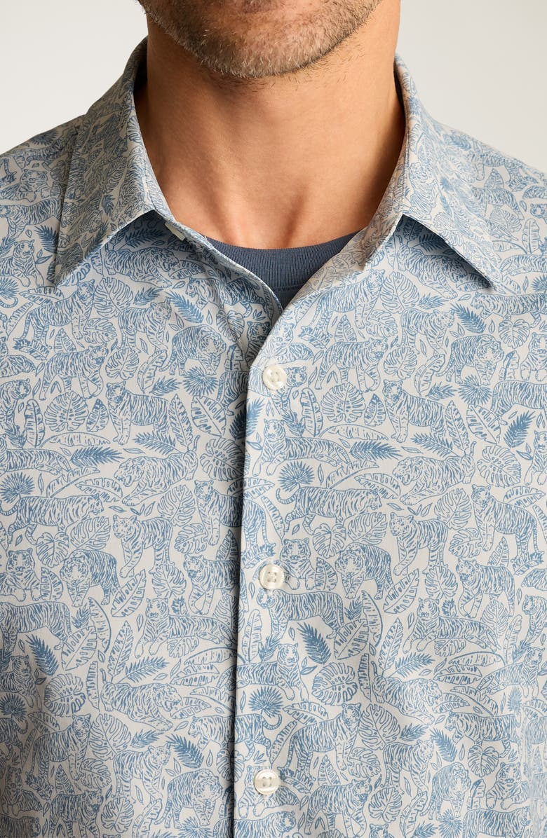 Bonobos Tech Slim Fit Tropical Tiger Print Short Sleeve Performance Button-Up Shirt, Alternate, color, Tiger Tropics