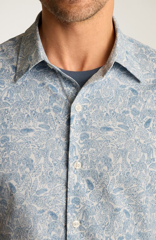 Bonobos Tech Slim Fit Tropical Tiger Print Short Sleeve Performance Button-up Shirt In Blue