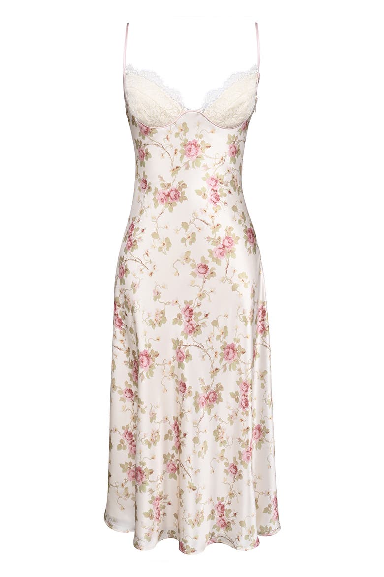 Felicity Bias Cut Satin Midi Dress, Alternate, color, IVORY FLORAL PRINT