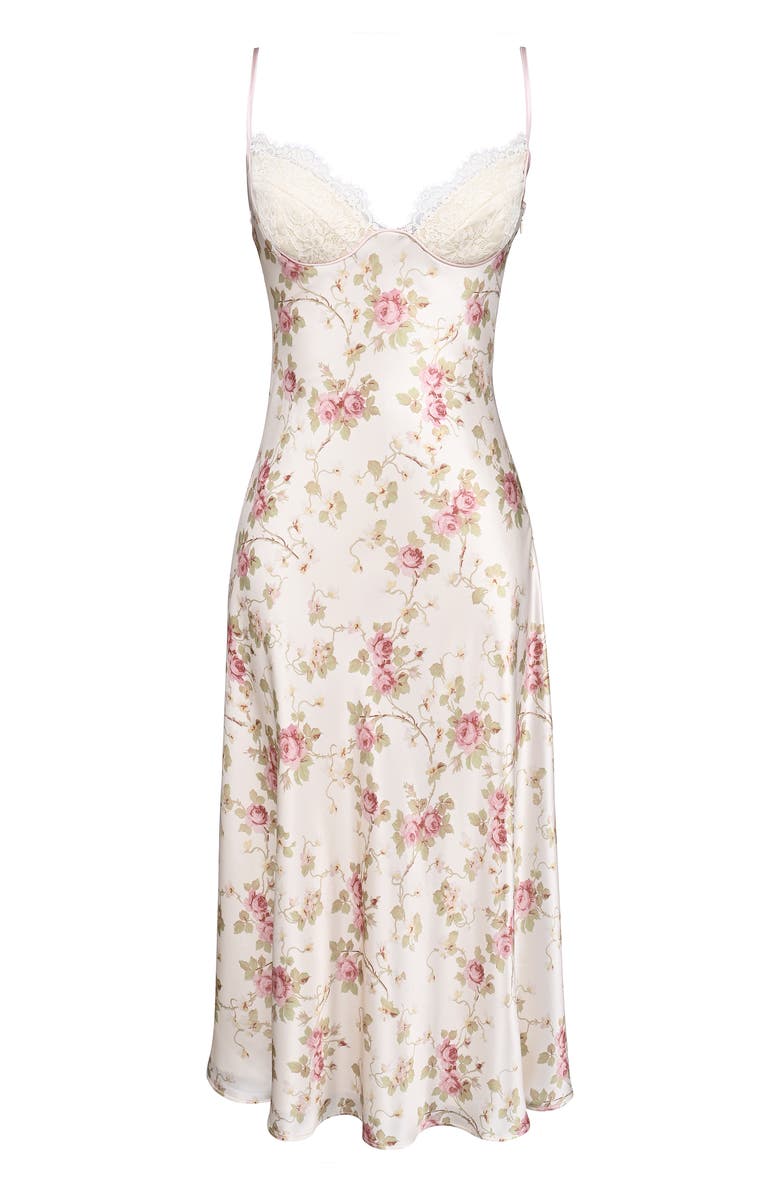 HOUSE OF CB Felicity Bias Cut Satin Midi Dress, Alternate, color, Ivory Floral Print