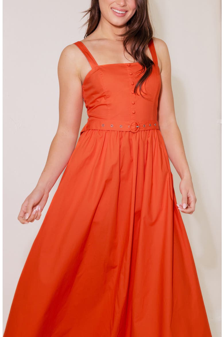 Belted Cotton Midi Dress, Alternate, color, TOMATO