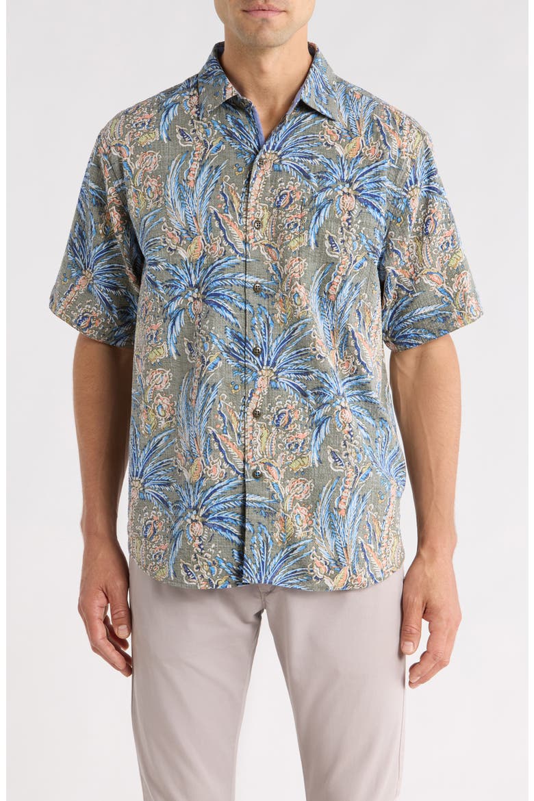 Nova Wave Fiera Fronds Short Sleeve Cotton Blend Seersucker Button-Up Shirt, Main, color, PALM MOSS