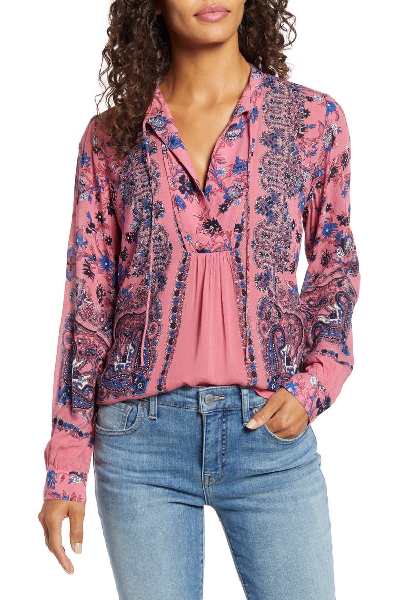 Paisley & Floral Peasant Top, Main, color, PINK MULTI