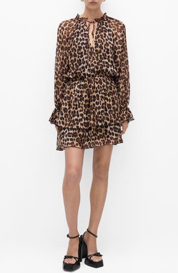 MANGO Leopard Print Long Sleeve Dress Nordstrom