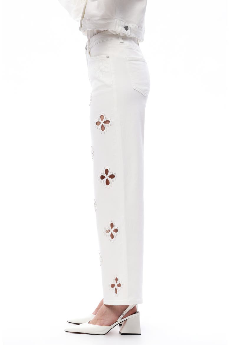 Studded Eyelet High Waist Straight Leg Jeans, Alternate, color, WHITE