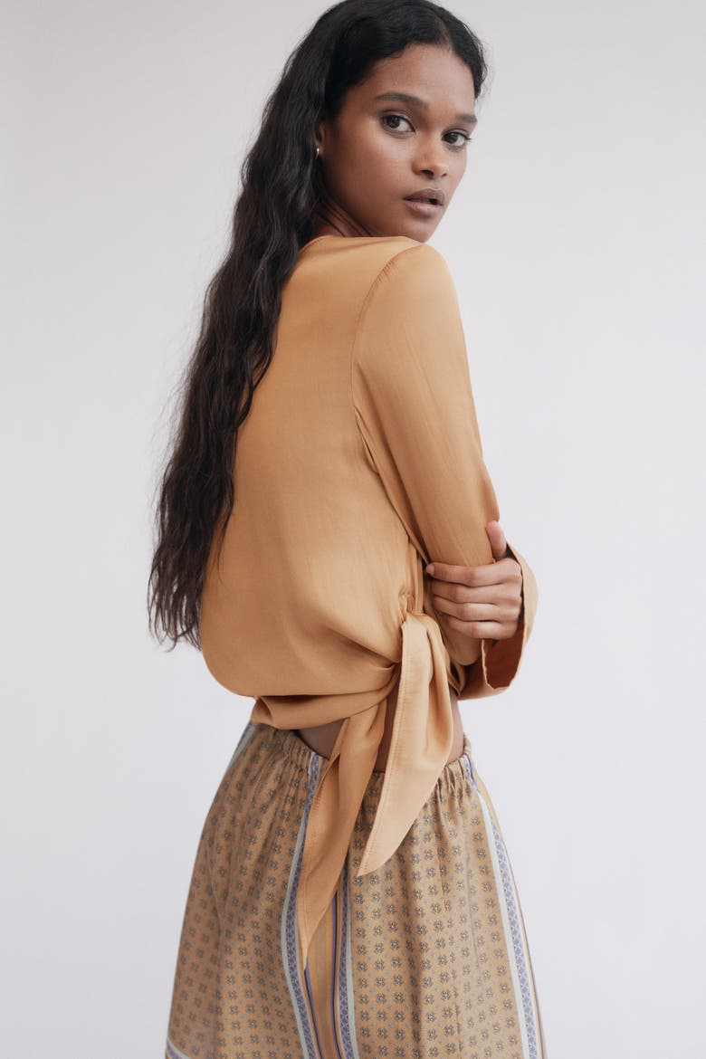 One-shoulder Tie-detail Top, Alternate, color, Dark beige