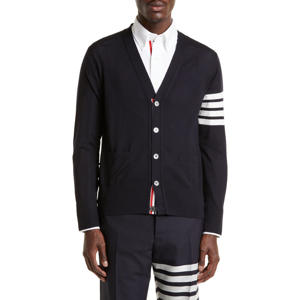 Thom Browne 4-bar Merino Wool Cardigan In Black