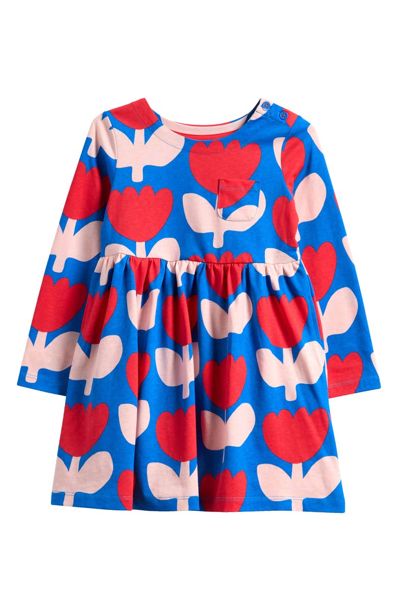 Mini Boden Kids' Tulip Print Long Sleeve Cotton Dress, Main, color, 