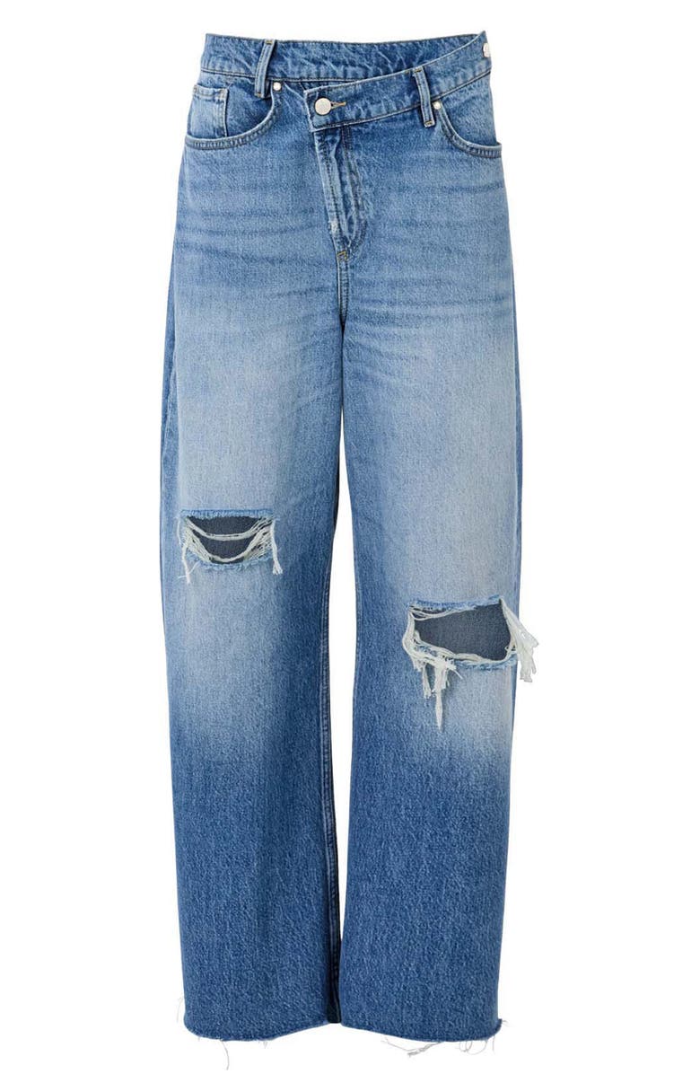 AllSaints Aki Crossover Ripped Wide Leg Jeans, Alternate, color, Light Indigo