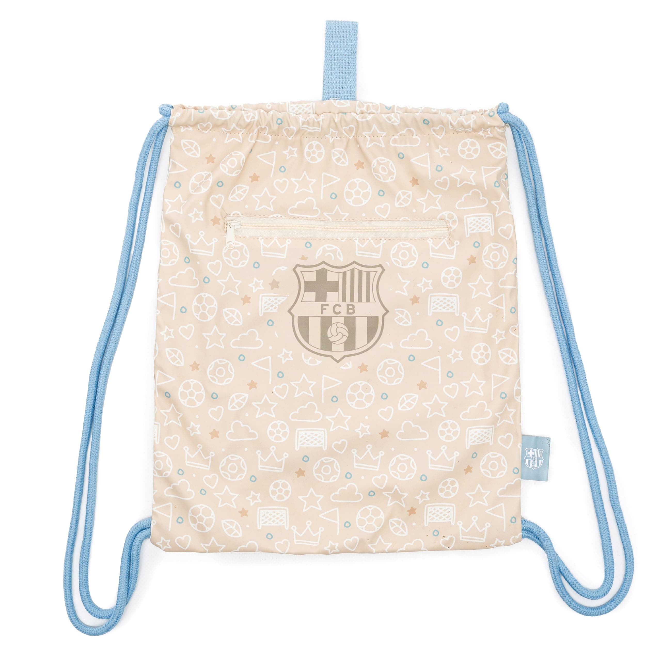 Miniland Barcelona Kiddie Sack Drawstring Bag for Little Soccer Fans, Main, color, White Multi