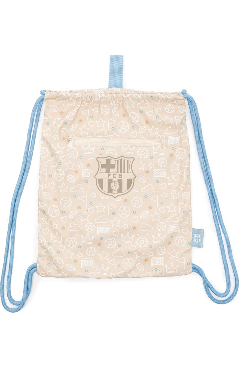 Miniland Barcelona Kiddie Sack Drawstring Bag for Little Soccer Fans, Main, color, White Multi