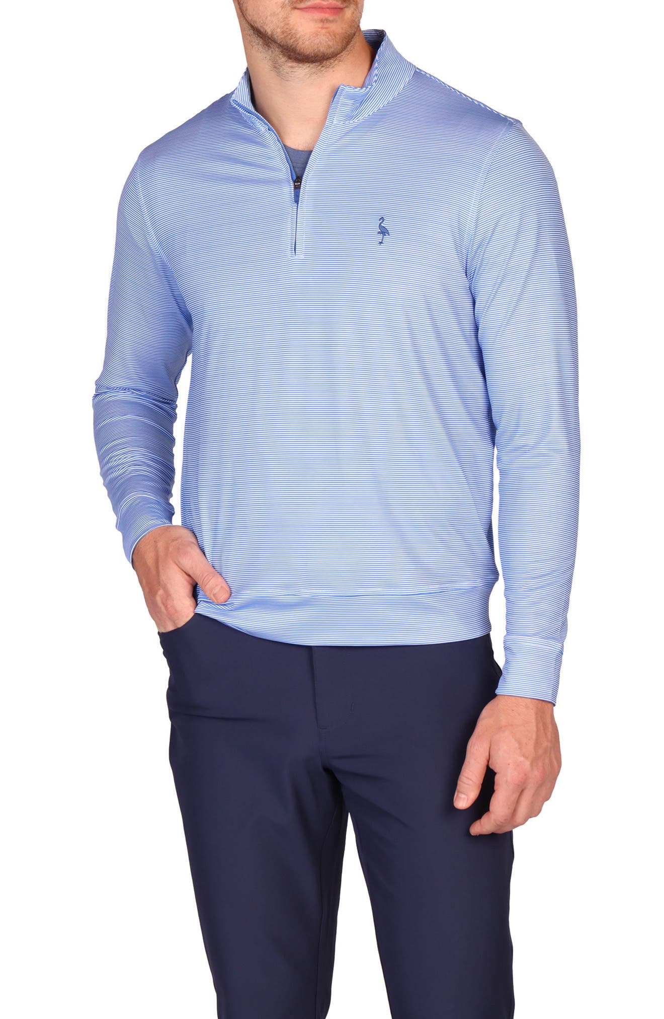 TailorByrd Stripe Print Long Sleeve Performance Quarter Zip Polo