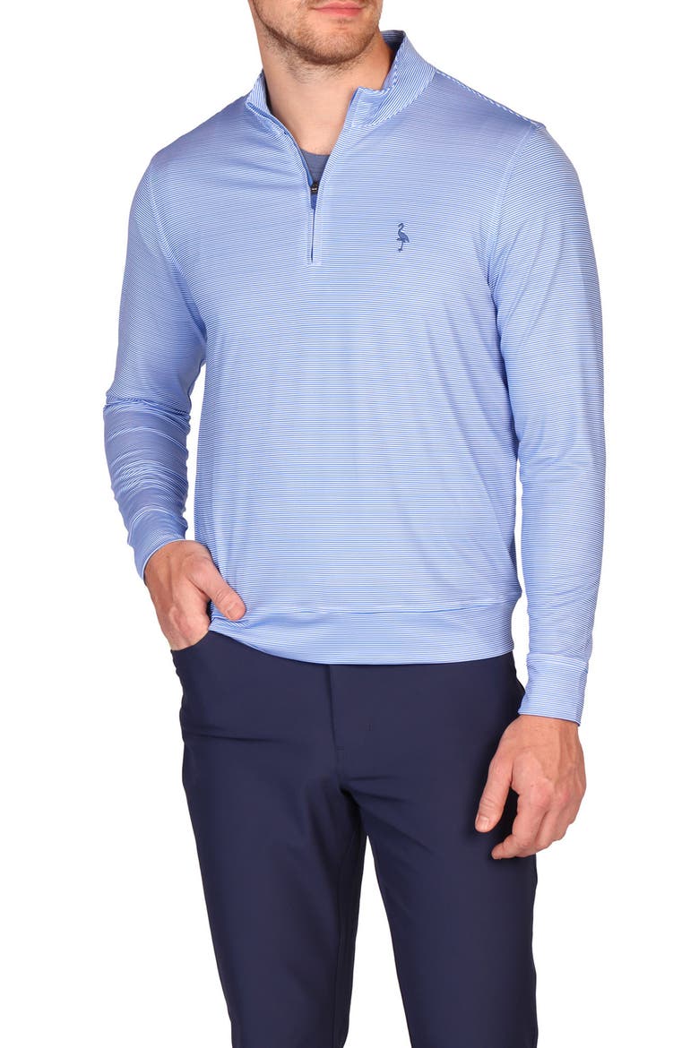 Stripe Print Long Sleeve Performance Quarter Zip Polo, Main, color, BLUE