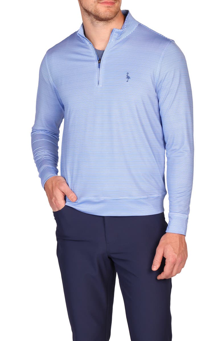 TailorByrd Stripe Print Long Sleeve Performance Quarter Zip Polo, Main, color, Blue
