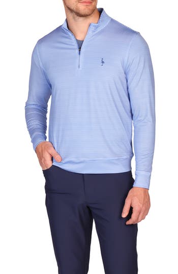 Tailorbyrd Stripe Print Long Sleeve Performance Quarter Zip Polo In Blue