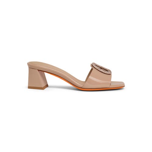 Santoni Marta Patent Crystal-buckle Mule Sandals In Pink