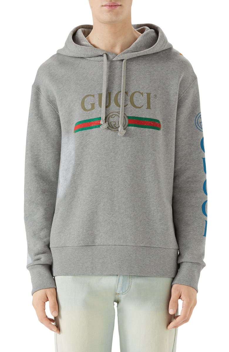 Gucci Vintage Logo Embroidered Pullover Hoodie, Main, color,