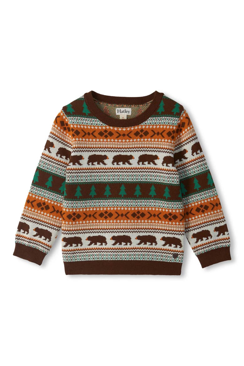 Kids' Forest Bear Fair Isle Sweater, Main, color, FONDUE FUDGE